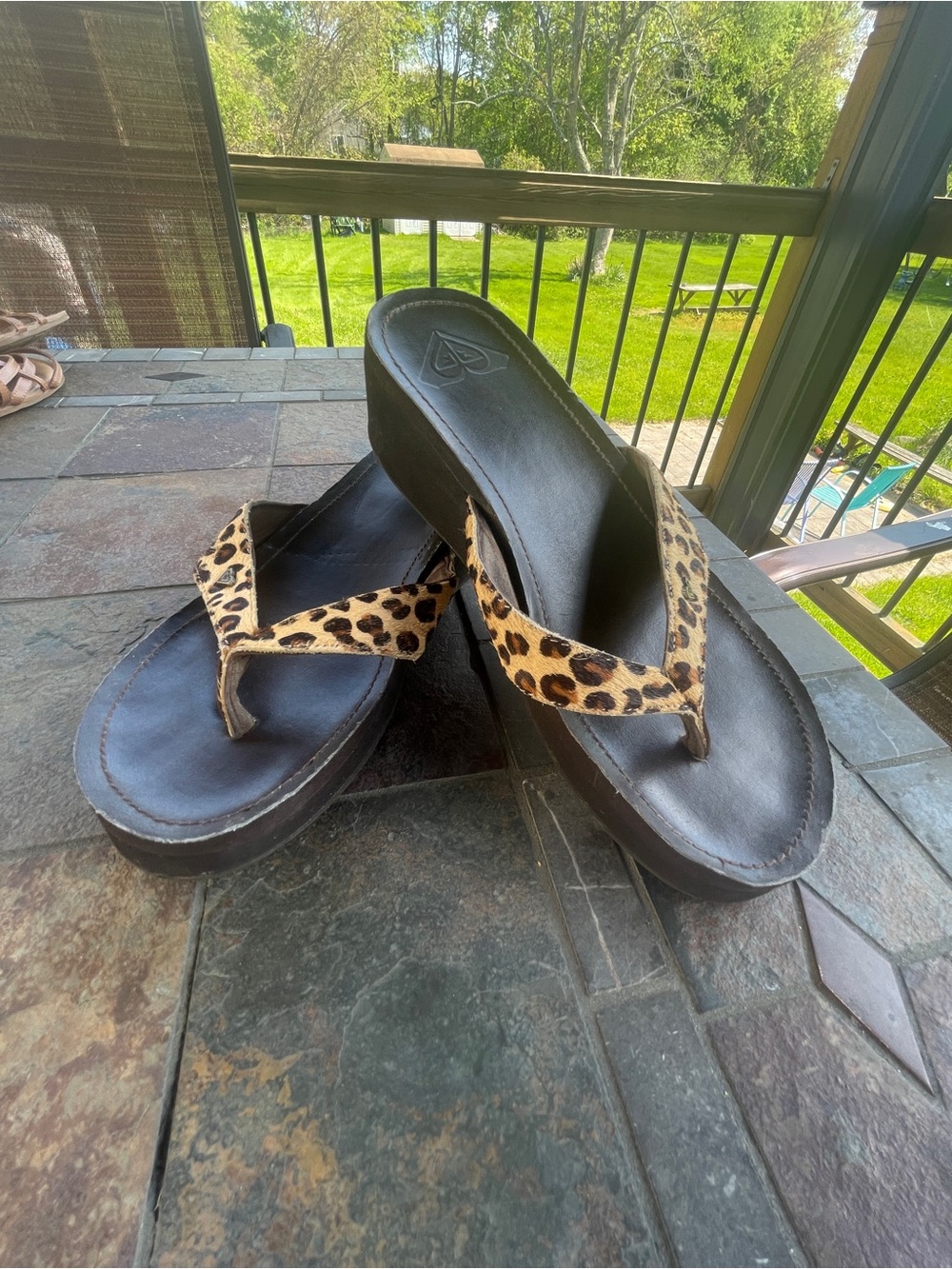 Wedge Flip-Flop Sandals in Leopard Print